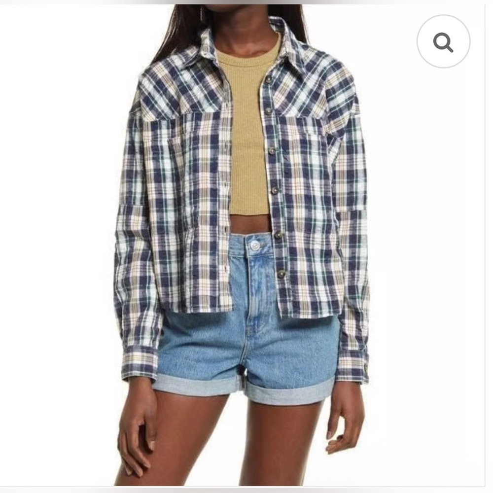 NWT BDG Urban Outfitters Addison Blue Plaid Boxy Button Down Shirt | Size M
